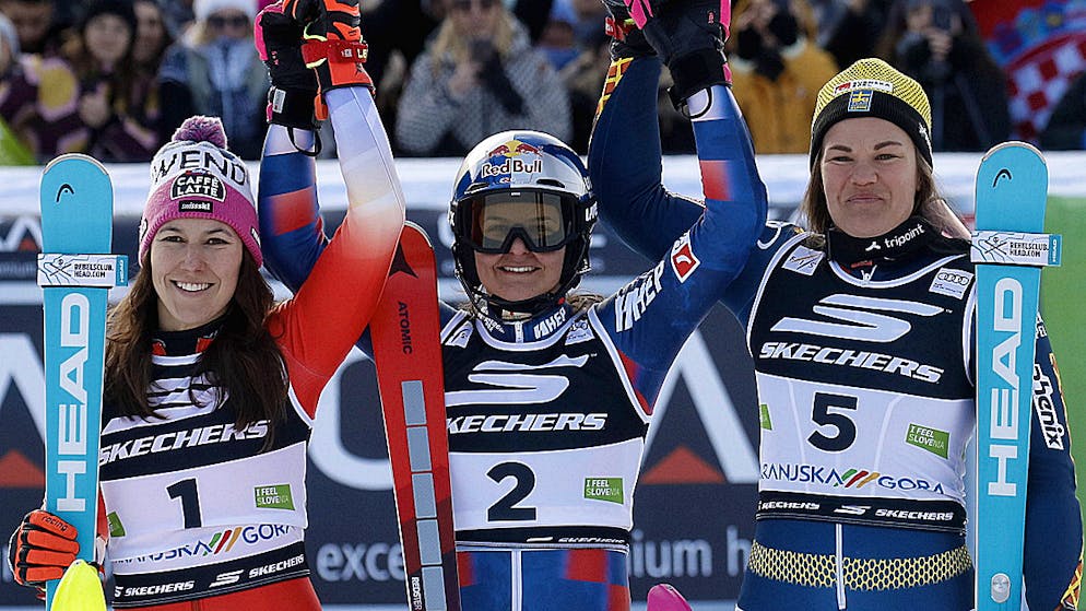 Wendy Holdener (links) gelingen in Kranjska Gora zwei hervorragende Läufe – zum Sieg reicht es trotzdem knapp nicht.