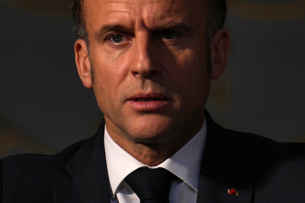 Le président français Emmanuel Macron prononce son discours devant les ambassadeurs français en poste dans le monde, le 6 janvier 2025 au palais de l'Élysée à Paris.