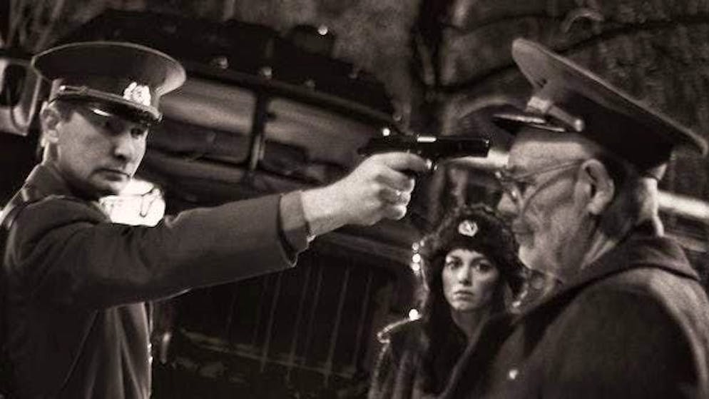 A photo generated with the help of AI shows Vladimir Putin (l) in a scene from the film "Putin" (undated film scene).