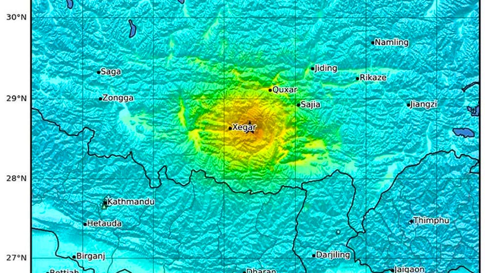 The map of the US earthquake center USGS shows the epicenter of the earthquake in Tibet. According to the USGS, it was a magnitude 7.1 earthquake.