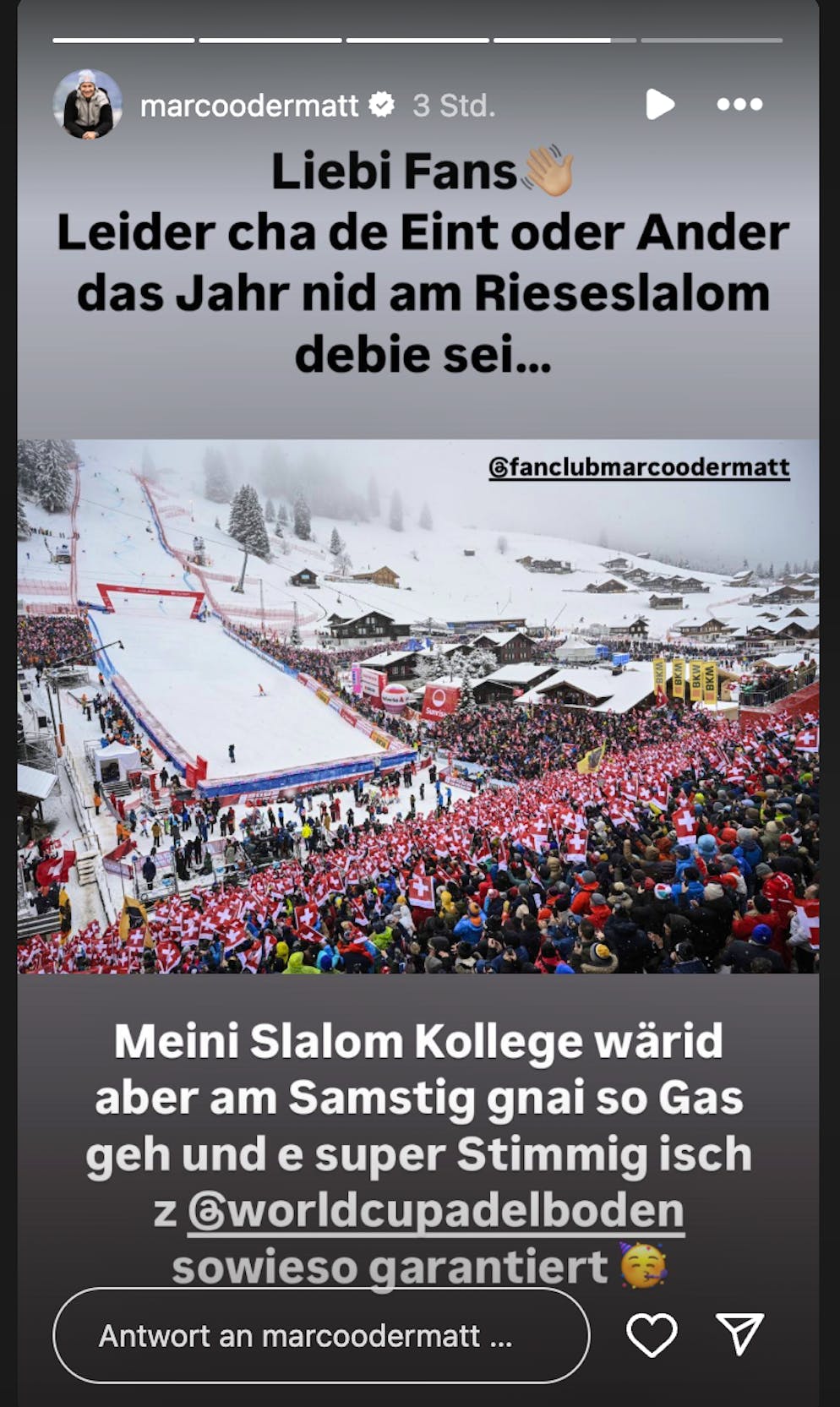 In seiner Insta-Story wendet sich Marco Odermatt an seine Fans. 