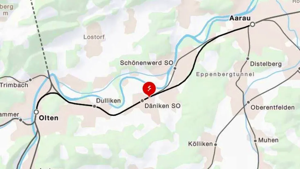 The overhead line disruption occurred near Däniken SO.