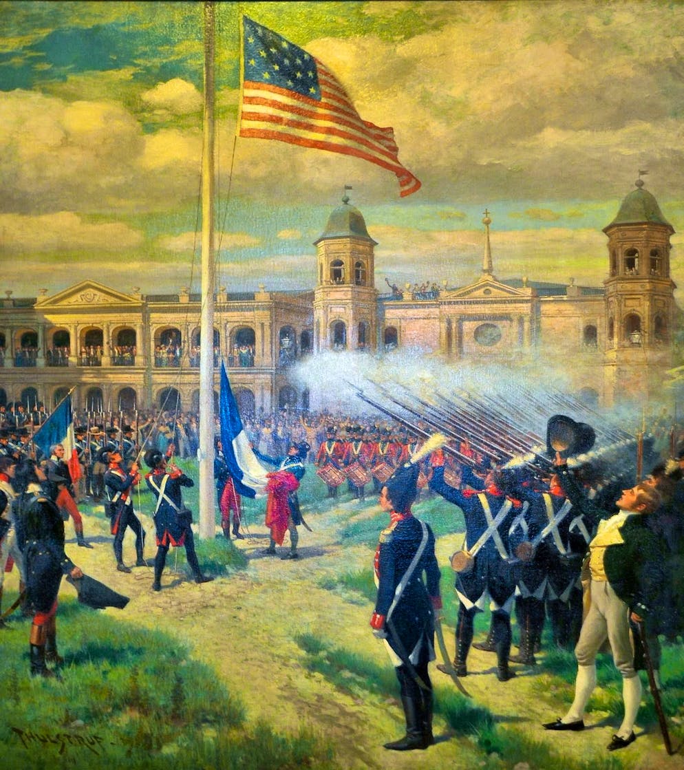 Handover ceremony in Loisiana on December 20, 1803 in a painting by Thure de Thulstrup from 1902.