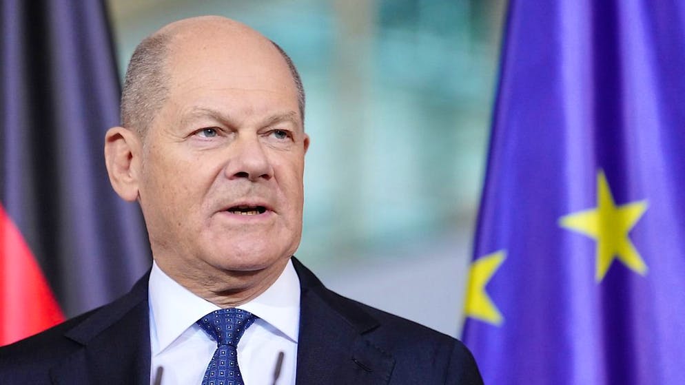 Bundeskanzler Olaf Scholz (SPD) gibt im Bundeskanzleramt ein Pressestatement. Foto: Kay Nietfeld/dpa