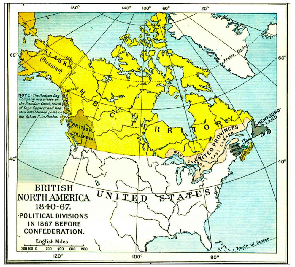British North America between 1840 and 1867, map from The Cambridge Modern History Atlas of 1912.