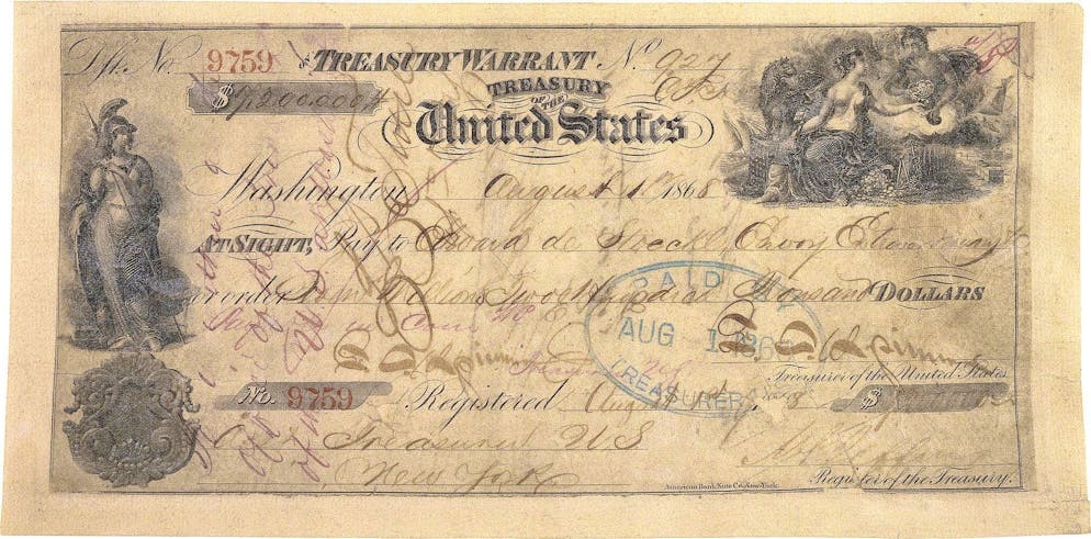Paid on August 1, 1868: the cheque for 7.2 million US dollars, made out to the Russian negotiator Eduard de Stoeckl, who had an Austrian father and an Italian mother.