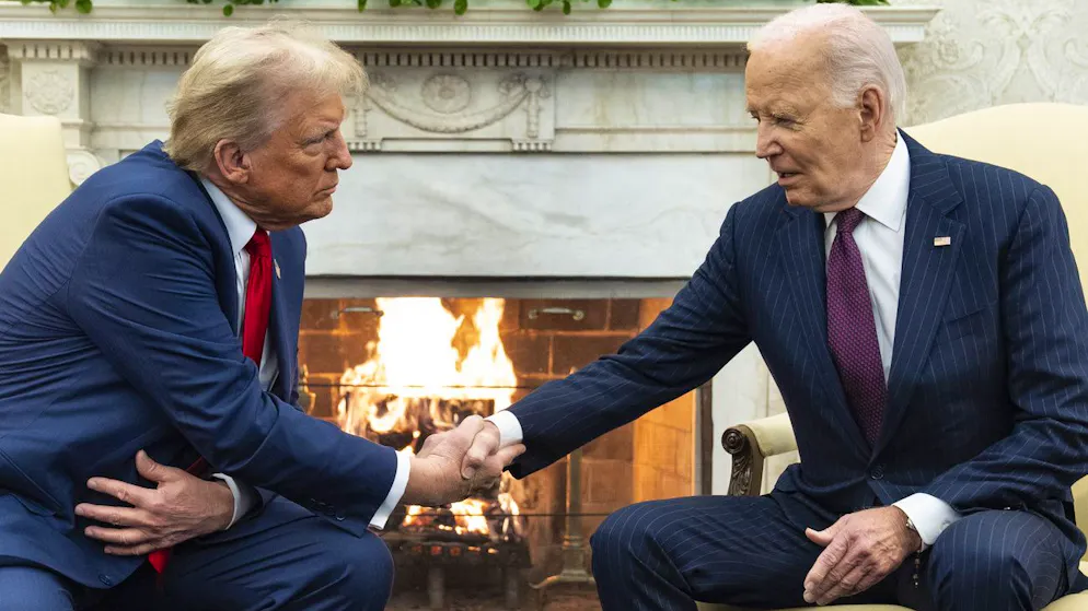 US-Präsident Joe Biden (r.) empfängt seinen designierten Nachfolger Donald Trump am 13. November 2024 im Weissen Haus. 
