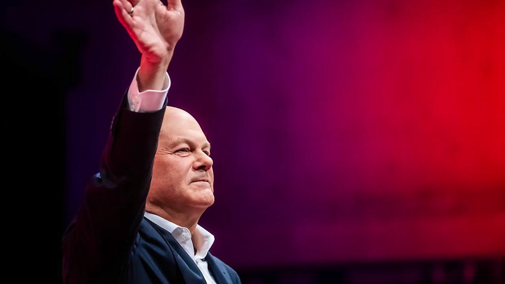 Le chancelier allemand Olaf Scholz devant les délégués du Parti social-démocrate allemand (SPD) à Berlin samedi.