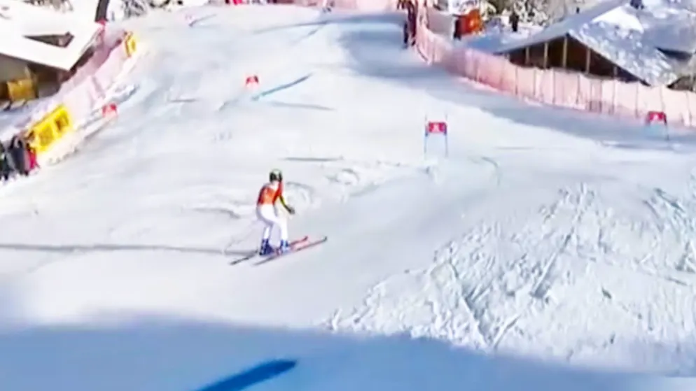 Scary moment in Adelboden. Camera drone crashes just a few meters behind driver
