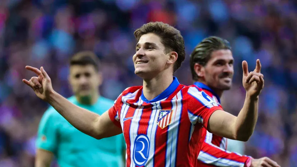 Atletico Madrid's Julian Alvarez celebrates after the 1-0 win
