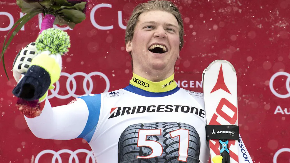 Niels Hintermann bei seinem Sieg in der Kombination von Wengen 2017.