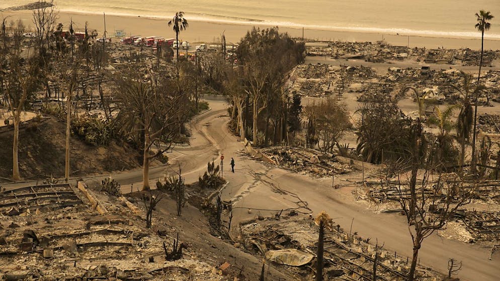 Eine Person geht nach dem Feuer im Stadtteil Pacific Palisades eine Straße entlang. Foto: John Locher/AP/dpa
