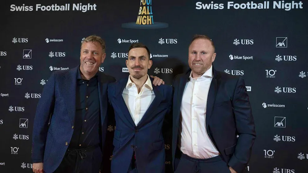 Ludovic Magnin at the Swiss Football Night with sporting director Stephane Henchoz and midfielder Olivier Custodio.