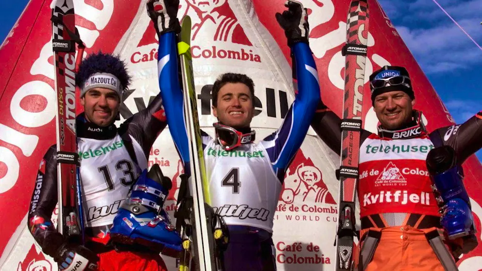 Didier Défago next to winner Alessandro Fattori and Stephan Eberharter.