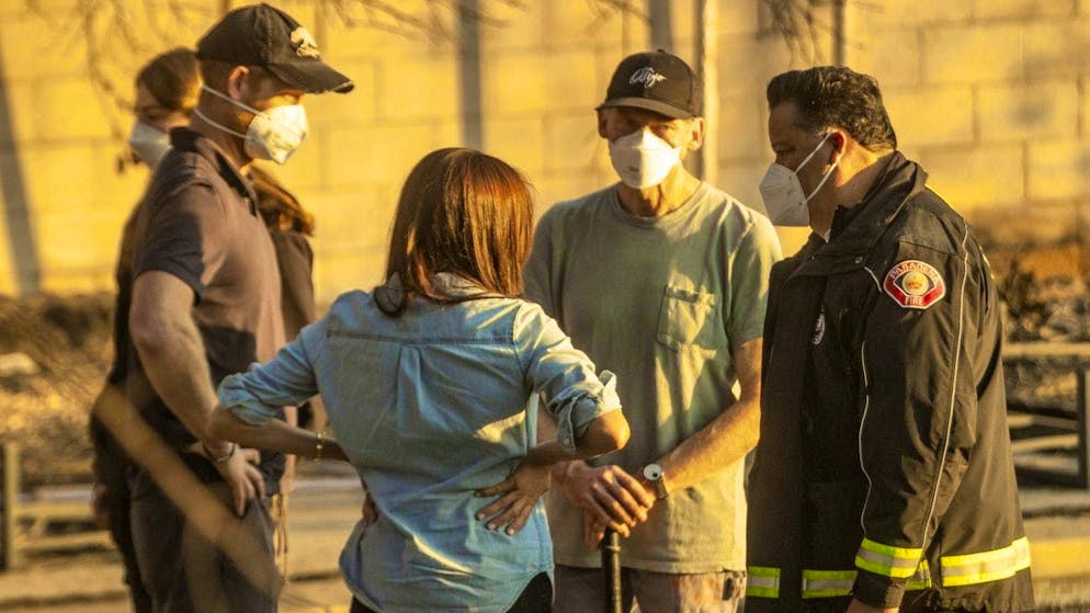 After the devastating fires in Los Angeles, Harry (left) and Meghan visited one of the disaster sites.