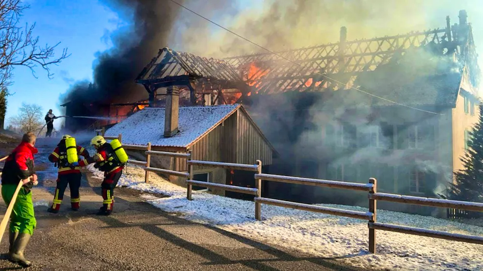 The farm in the canton of Vaud was completely destroyed by the fire. 30 cattle died.