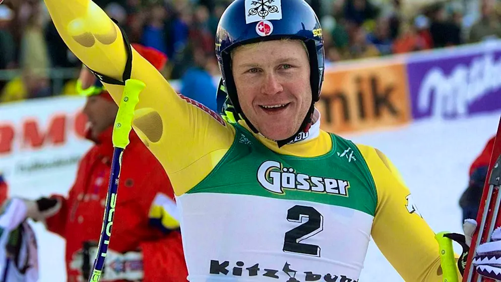 Didier Cuche wins in a cheese suit on the Streif in Kitzbühel.