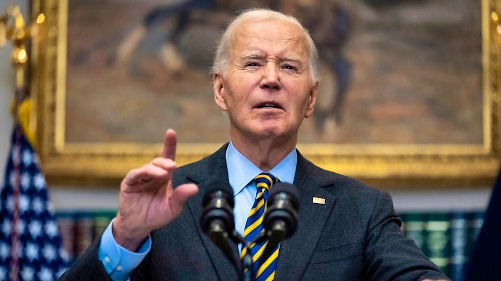 US President Joe Biden speaks in the Roosevelt Room of the White House. Photo: Ben Curtis/AP/dpa