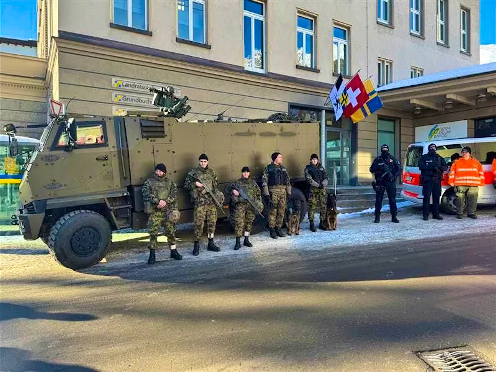 The police and army are on site to protect the WEF participants. 
