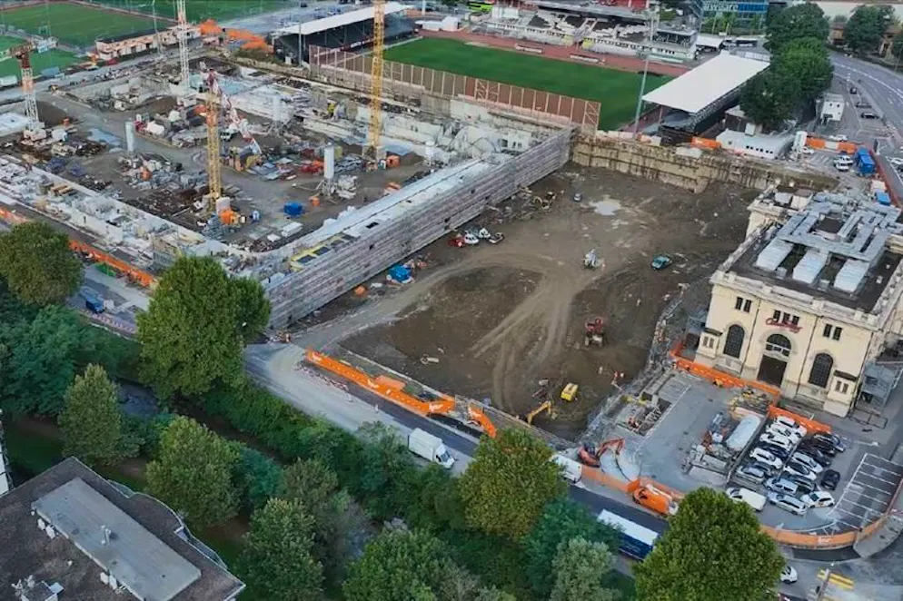 Il cantiere dell'Arena sportiva a Cornaredo