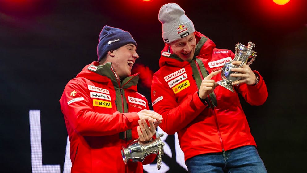 Viel zu lachen bei Marco Odermatt und Franjo von Allmen.