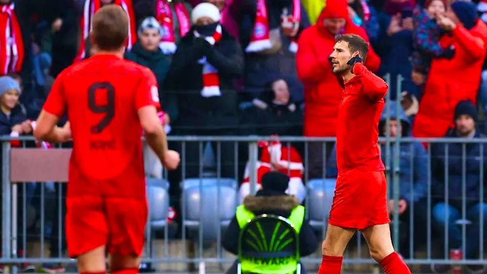 The often criticized Leon Goretzka celebrates the 1-0 lead goal for Bayern.