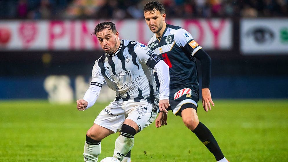 Zwei Torschützen im Duell: Luganos Anto Grgic bedrängt Basels Xherdan Shaqiri