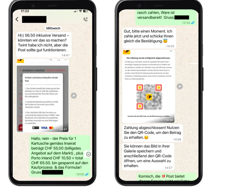 Betrüger übermitteln vermeintliche Paketdienst-Screenshots mit betrügerischer Absicht. 