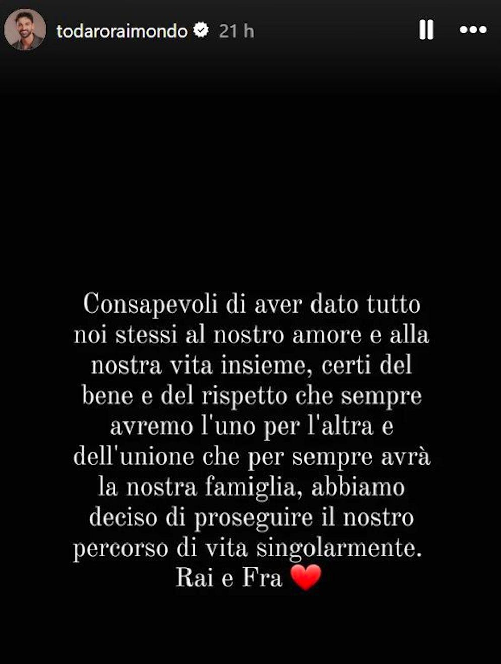La storia che annuncia la rottura su IG