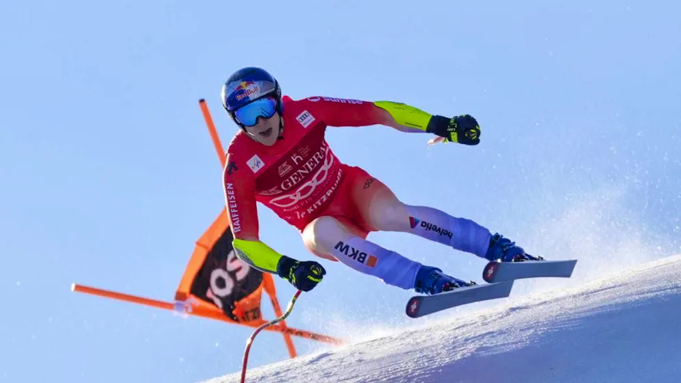 Marco Odermatt on his way to the best time in the Super-G