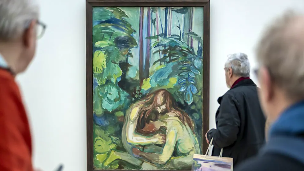 Edvard Munchs "Vampire im Wald" ist eines der ganz wenigen Gemälde in der Ausstellung "Nordlichter" in der Fondation Beyeler, auf dem menschliche oder menschenähnliche Wesen zu sehen sind.
