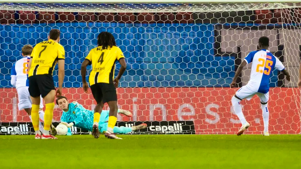 YB goalie Marvin Keller saves Adama Bojang's penalty