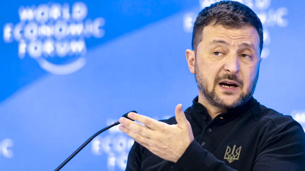Volodymyr Zelensky, qui s'exprime ici au WEF de Davos, veut établir un format de négociation permettant de parvenir à une paix juste (archives).