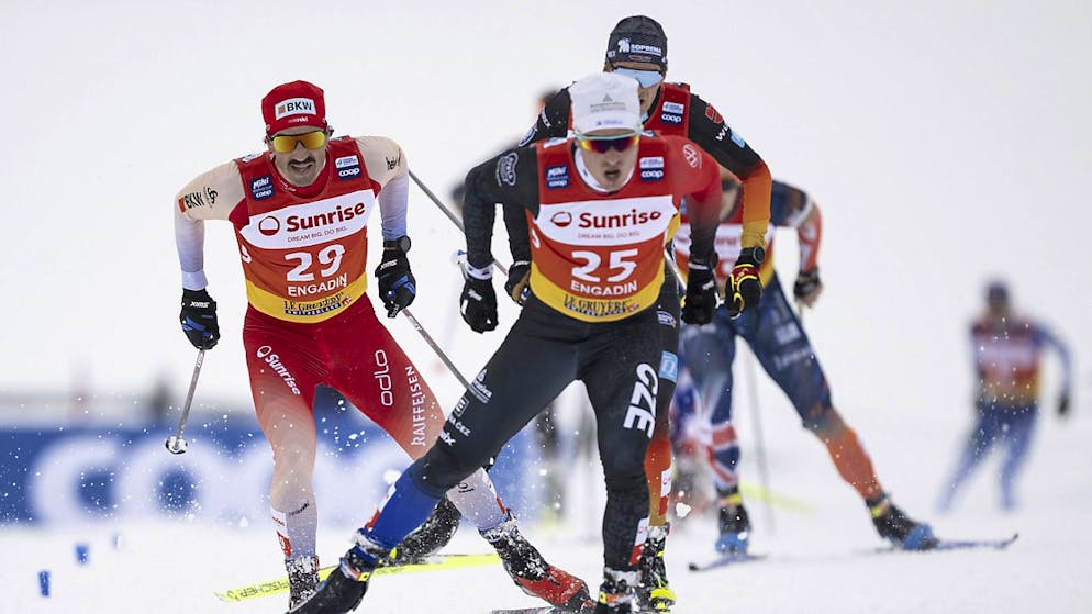 Mit den Besten auf der Strecke von St. Moritz nach Silvaplana gut mitgehalten: Jonas Baumann (li.)