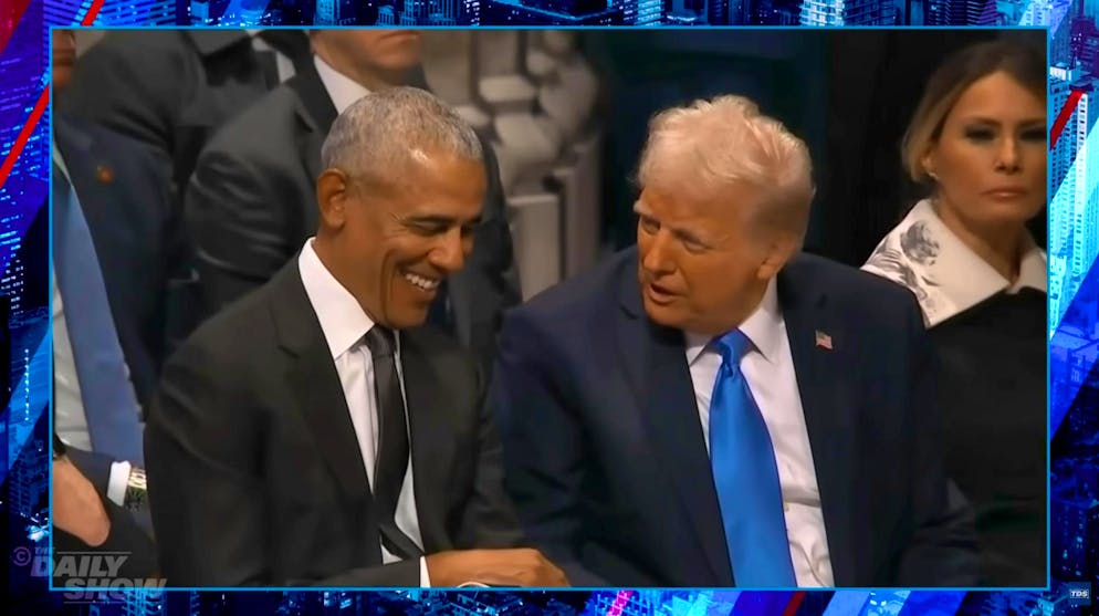 Trump tells Barack Obama something funny: "So Hitler knows a few jokes?"