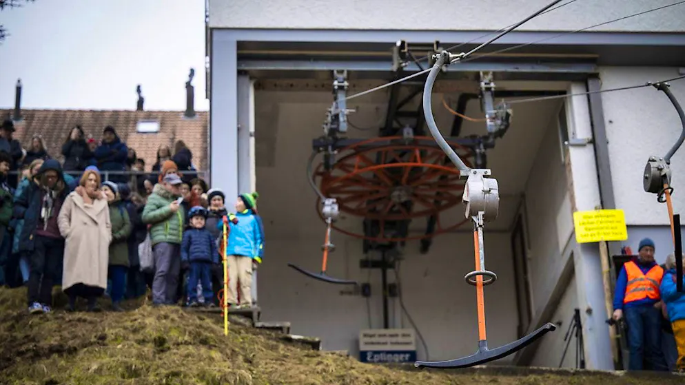 The top station of the world's smallest ski lift is located in the middle of the city of St. Gallen.