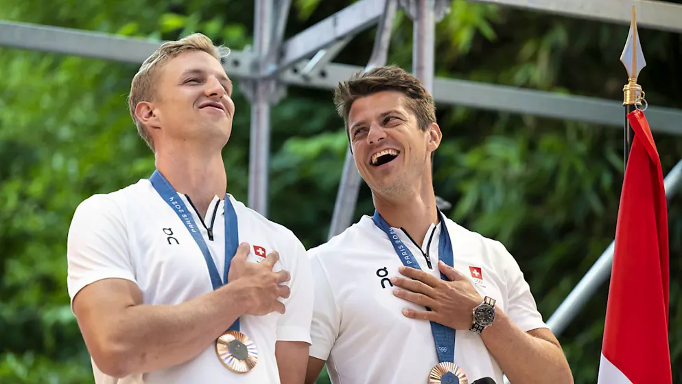 Aufhören auf dem Höhepunkt: Andrin Gulich (links) und Roman Röösli gewannen in Paris die Olympia-Bronzemedaille