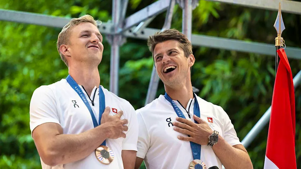 Retiring at their peak: Andrin Gulich (left) and Roman Röösli won the Olympic bronze medal in Paris
