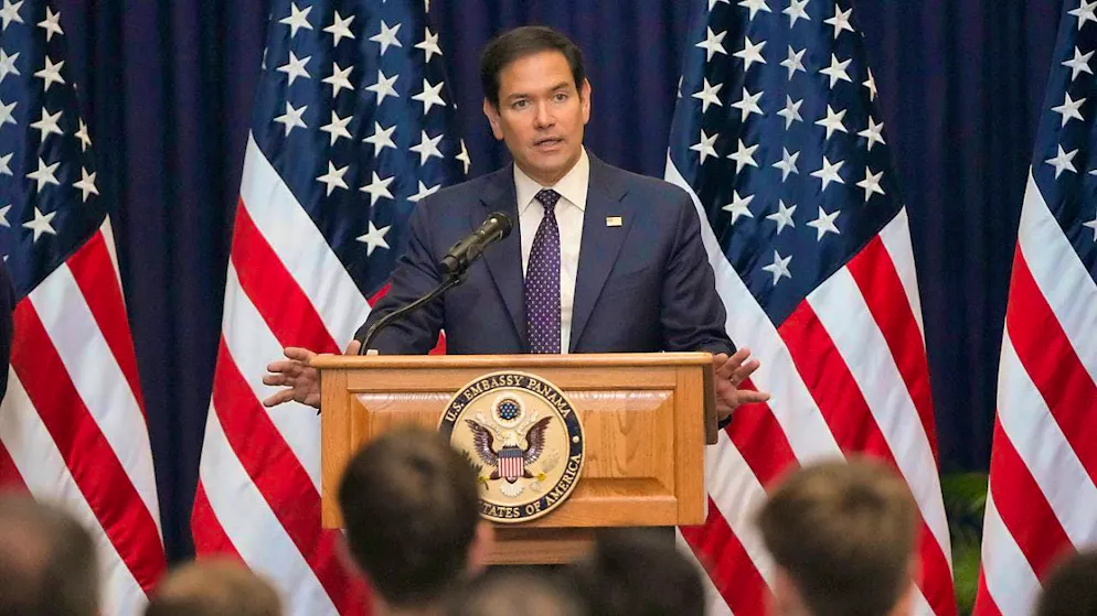 US Secretary of State Marco Rubio speaks to employees and families during a meeting at the US Embassy in Panama. Photo: Mark Schiefelbein/POOL AP/AP/dpa