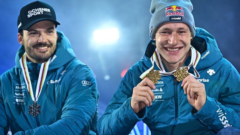 Loïc Meillard und Marco Odermatt an der letzten WM 2023 in Courchevel/Méribel.
