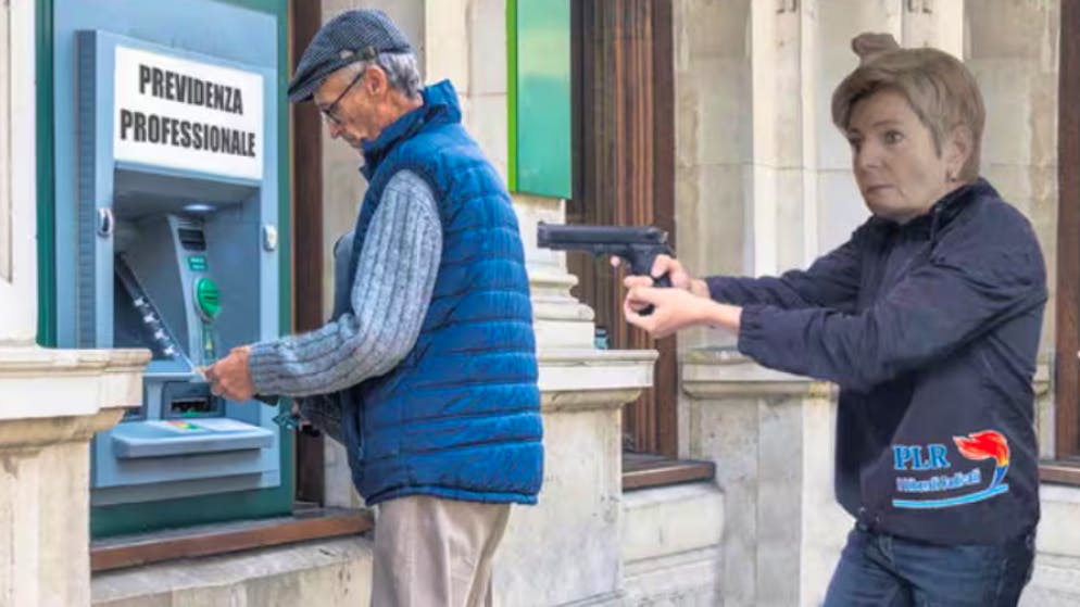 Legal action possible. Newspaper shows Karin Keller-Sutter as a bank robber