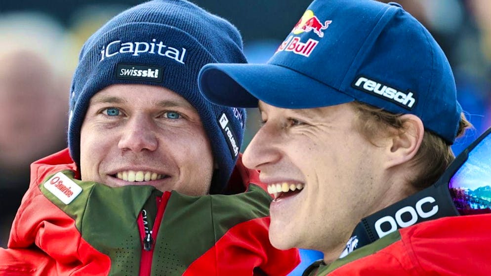 Two of the four Swiss starters in the World Championships Super-G: Marco Odermatt (right) and Stefan Rogentin