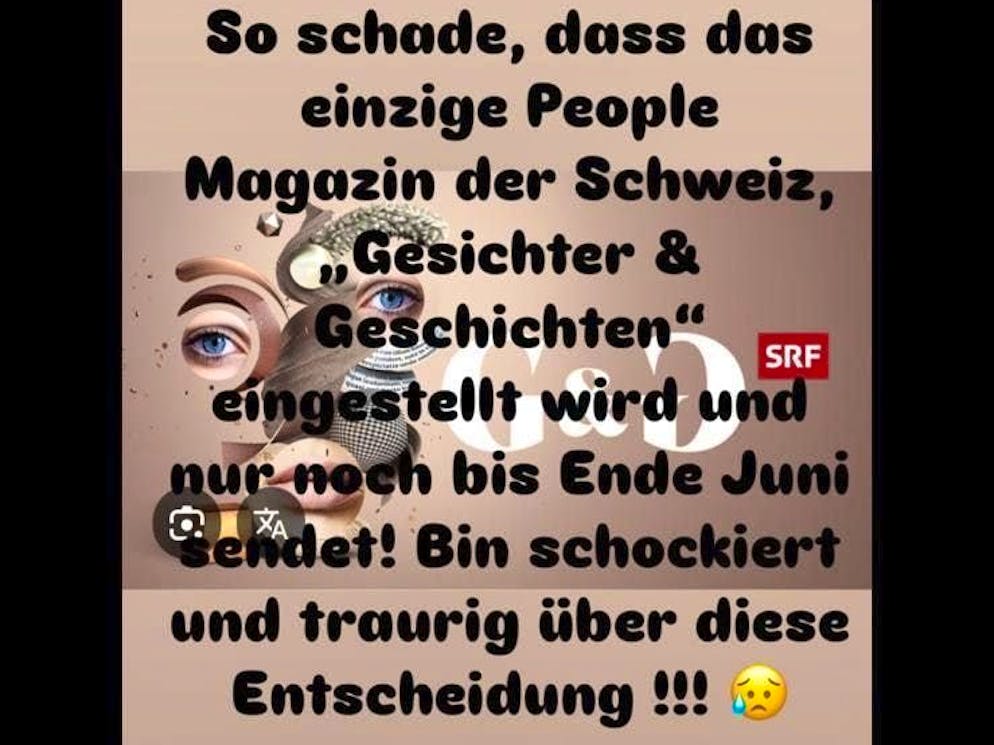 Denise Biellmann comments on the end of "G&G" on Instagram.