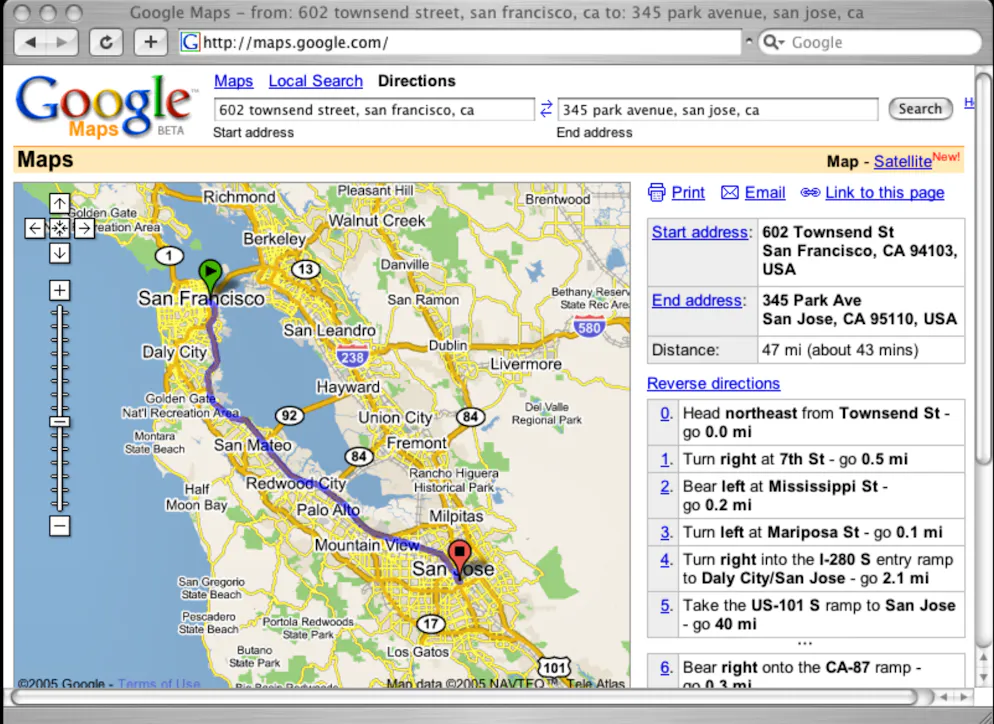 So sah Google Maps in den Anfangsjahren noch aus.