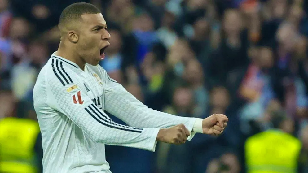 Kylian Mbappé celebrates after his valuable goal against Atlético
