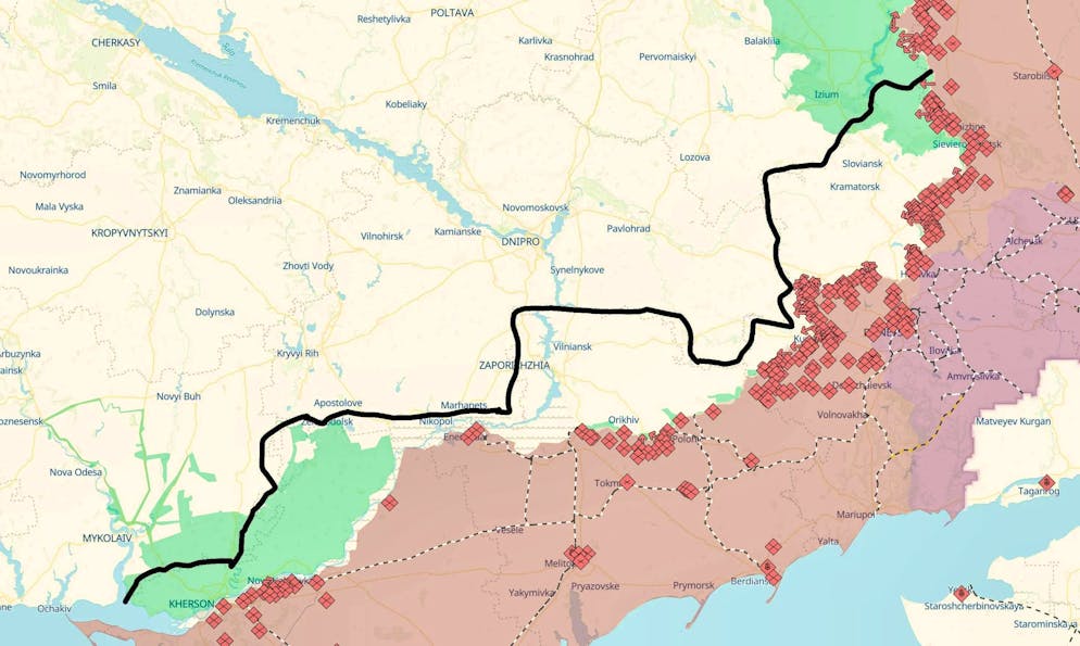 The Ukrainians would have to vacate the area between the black line and the front line if Trump's leaked peace plan is genuine0.