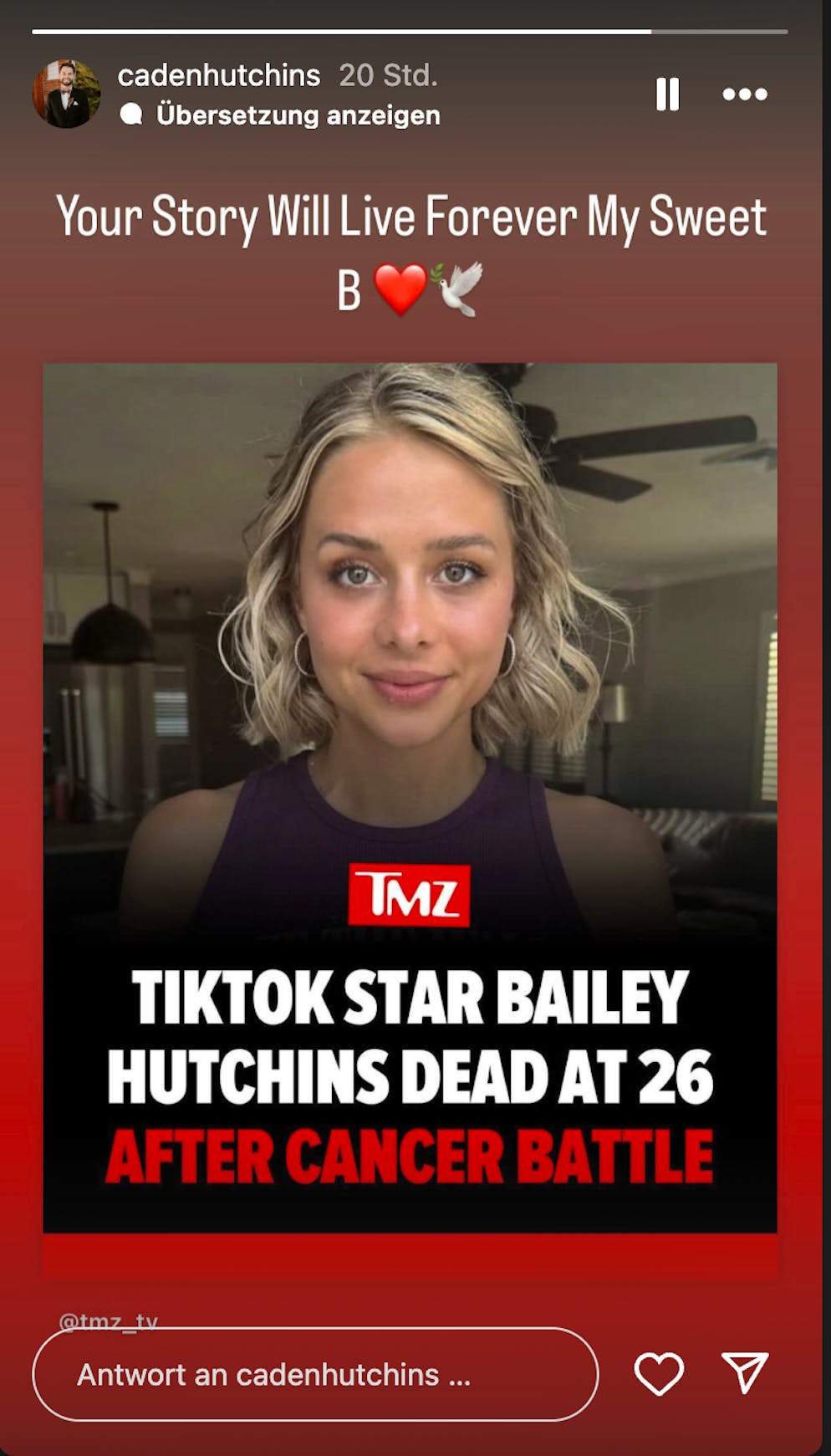 Mit diesem Post verabschiedet sich Ehemann Caden von seiner Frau.