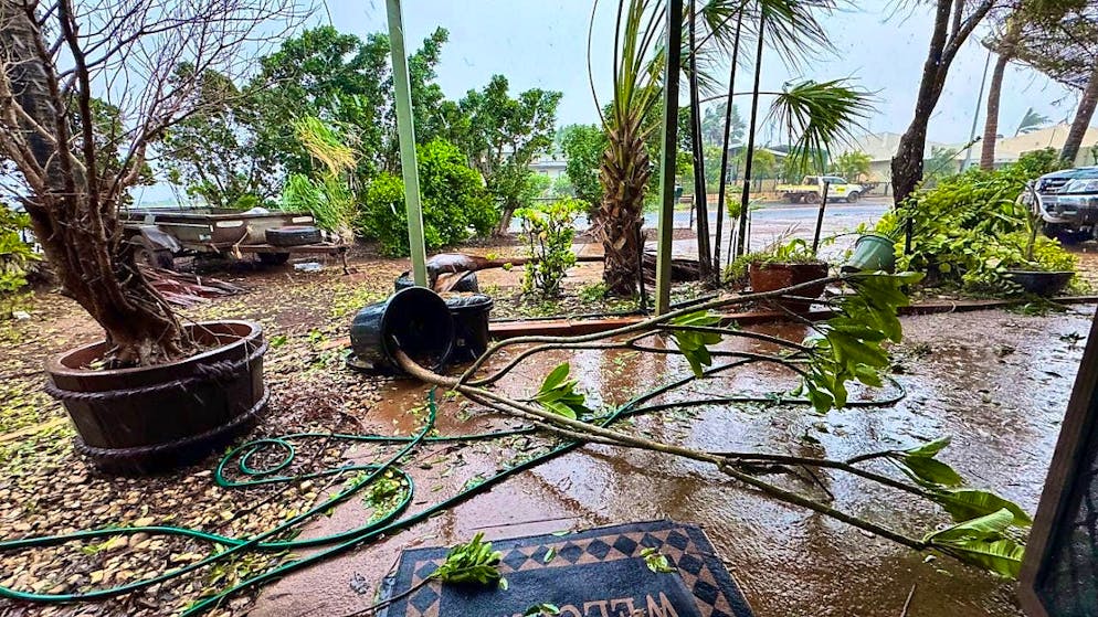 HANDOUT - The photo provided by Tracey Heimberger shows the damage caused by Cyclone Zelia in Port Hedland. Photo: Tracey Heimberger/TRACEY HEIMBERGER/AAP/dpa - ATTENTION: For editorial use only and only with full attribution to the above credit
