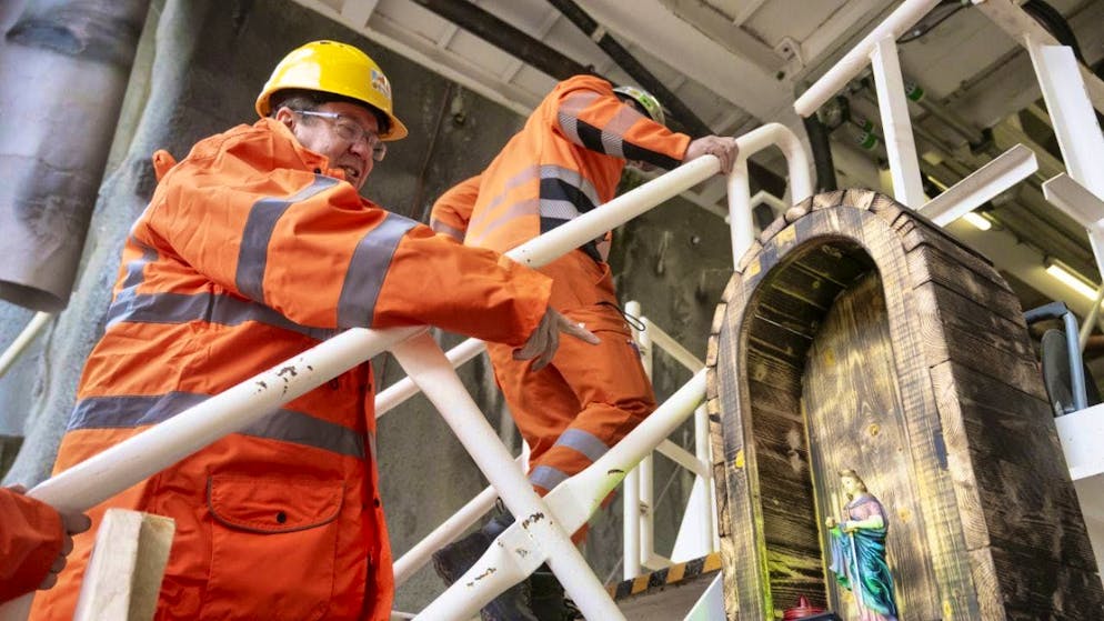 Federal Councillor Albert Rösti at the launch ceremony for the "Paulina" tunnel boring machine in Airolo TI.