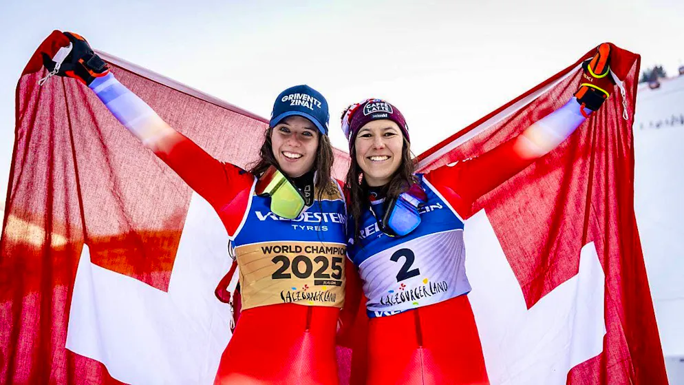 Can laugh again: World champion Camille Rast (left) and Wendy Holdener, who wins silver in the World Championship slalom